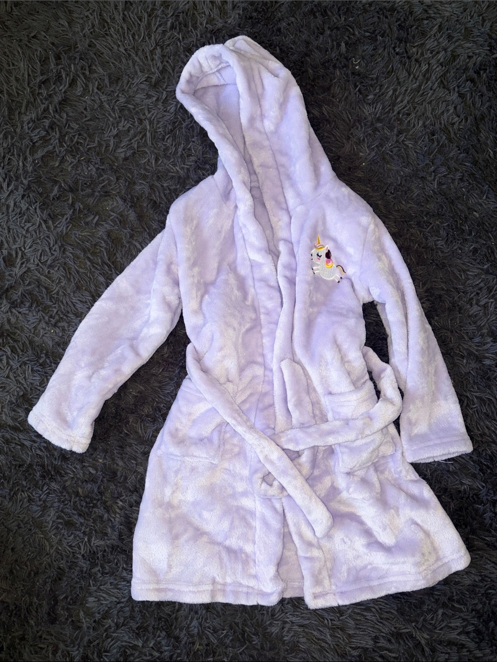 Girls' Lavender Unicorn Hooded Robe - Plush Kids Pajamas